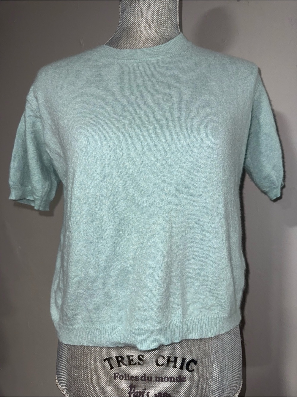 Bianco & Blue Soft Short-Sleeve Knit Top in Light Aqua